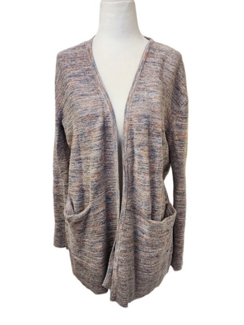 Madewell Long Open Front Cardigan Sweater Pockets Blue Orange Women Small